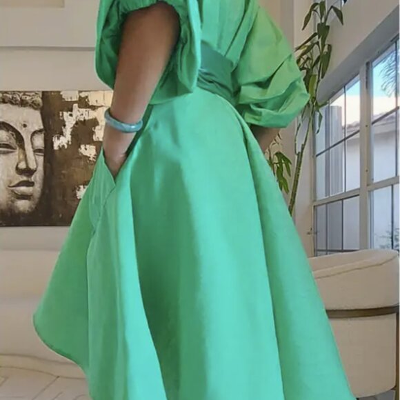 ✨ Swing Into Style – Faux Silk Ruffle Sleeve Dress ✨ - Picture 3 of 4